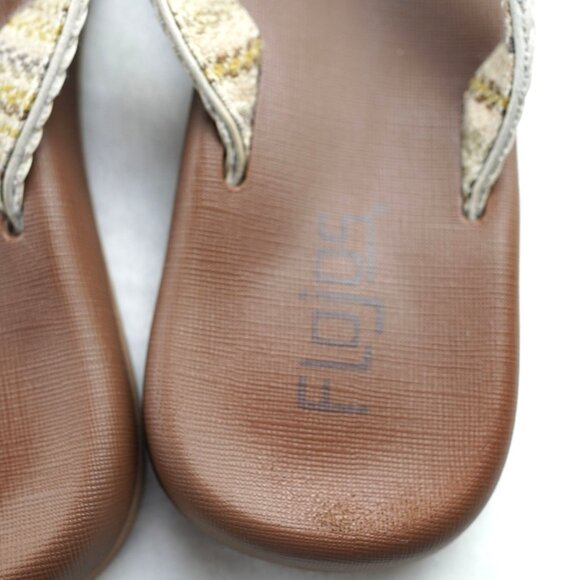 Flojos White & Tan Woven Flip Flop Sandals Size 6 Cushioned Footbed Thong Slides - Picture 4 of 8